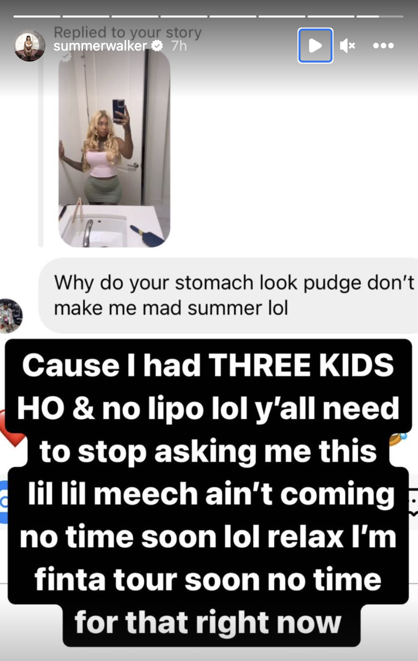 Summer Walker Claps Back At Fan Suggesting She S Pregnant With Lil