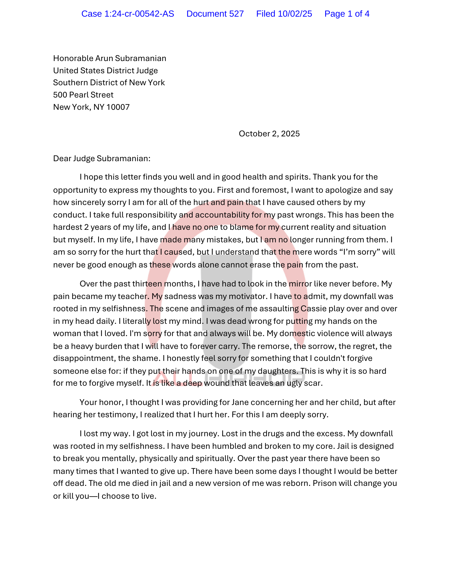 Diddy Writes Letter To Decide Earlier than Sentencing: “The Outdated Me Died In Jail”