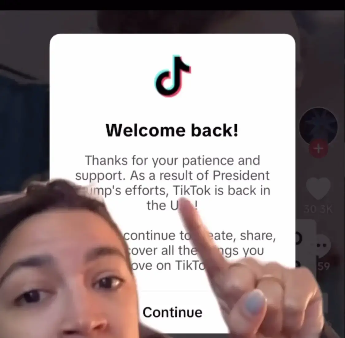 TikTok's new header thanks Donald Trump for restoring it's service in the United States, even though he is not yet President. 