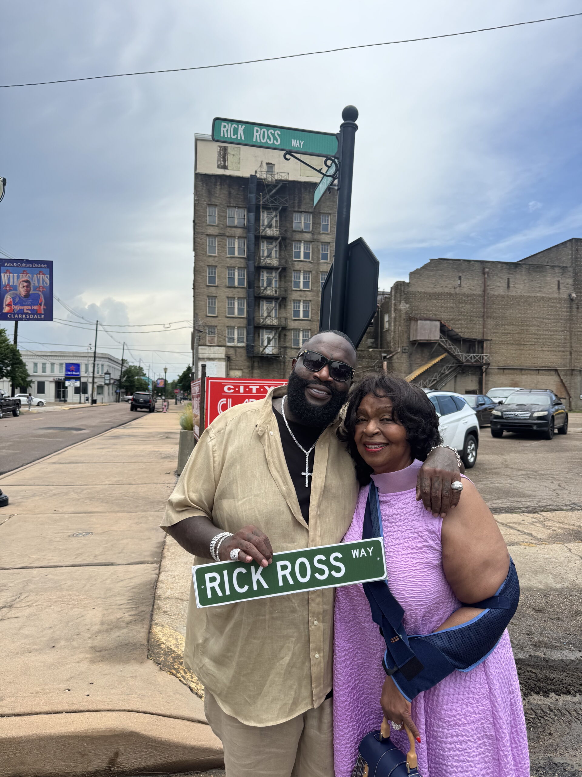 Rick Ross and his mom at his street naming ceremony in Clarksdale, Mississippi