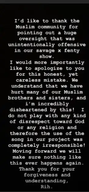 Rihanna apologizes to Muslims