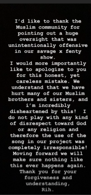 Rihanna apologizes to Muslims