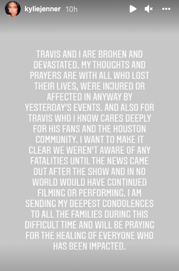 Kylie Jenner issues statement on Astroworld Festival tragedy