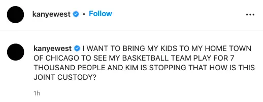 Kanye West claims Kim Kardashian wouldn't let him take their kids to Chicago
