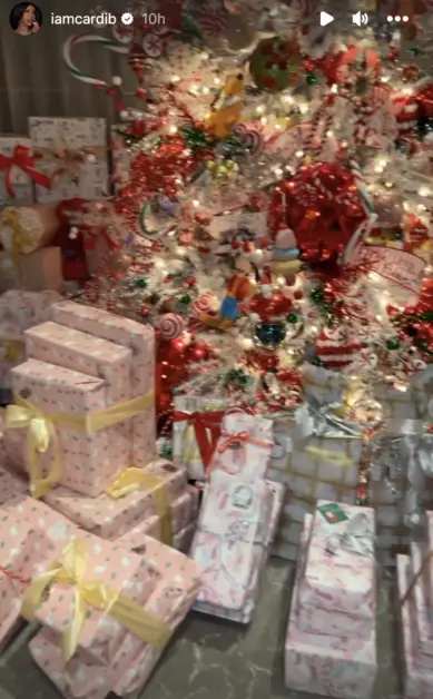 Cardi B's Christmas Tree with a Mountain of Presents