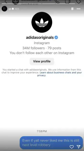 Adidas us hotsell kanye instagram