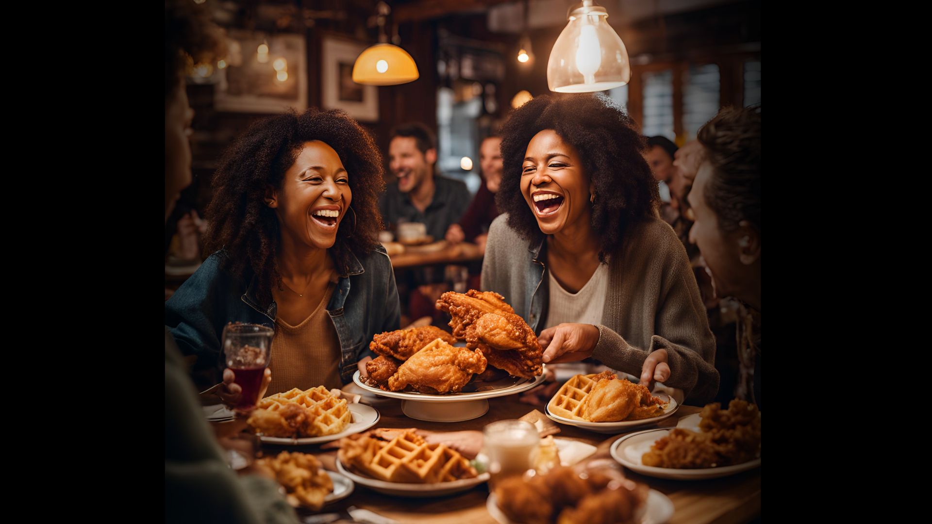 Black Women Eating Chicken And Waffles