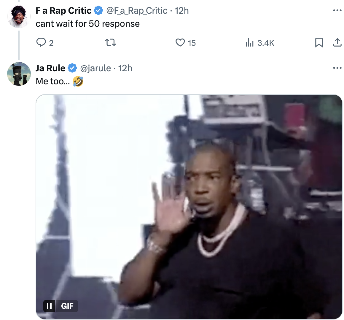 Rapper Ja Rule calls 50 Cent a liar over claims of him purchasing hundreds of tickets to one of his concerts to leave the front rows empty